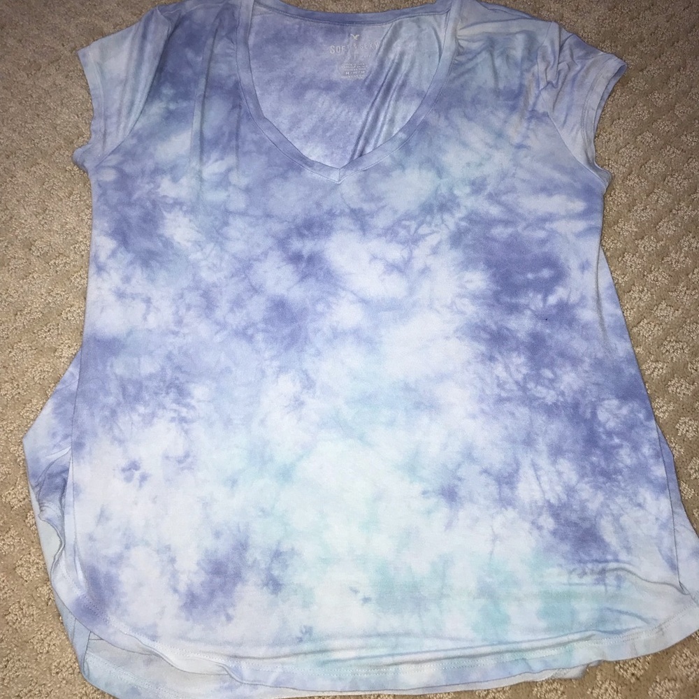 blue tie die marble short sleeve top